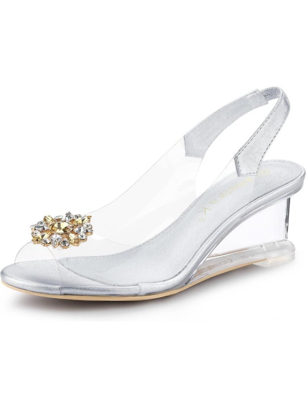 Clear Slingback Wedges with Rhinestones | Peep Toe Heels for Women